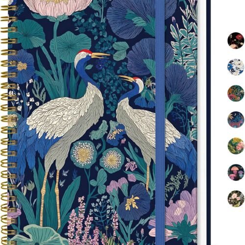 A5 Spiral Notebook, R-Midnight Cranes, 140 Pages A5 Spiral Notebook, R-Midnight Cranes, 140 Pages
